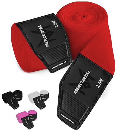 MERCURYAL Premium 4m Boxbandagen mit Daumenschlaufe - Bandagen Boxen - Boxbandagen Herren - Box Bandagen - Boxing Wraps - Boxbandage Hand für Boxen Kickboxen,MMA Boxen Muay Thai (Rot, 2.5 m)