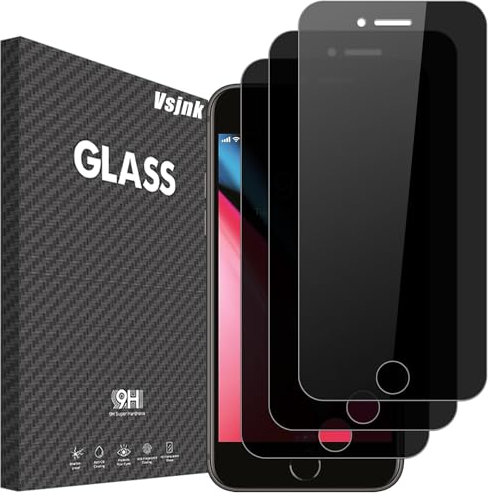 Vsjnk 3 Pack Privacy Screen Protector for iPhone 8, 7, SE 3 2022 & SE 2 2020 - Anti Spy Tempered Glass Film HD Anti-Scratch Anti-Shatter