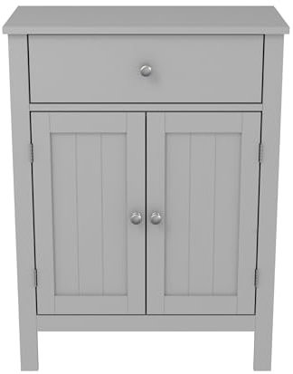 Mevsim Store Grau Badezimmerschrank, Bodenschrank mit 1 großen Schublade und verstellbaren Einlegeböden, freistehendes Sideboard für Badezimmer, Eingangsbereich, Wohnzimmer