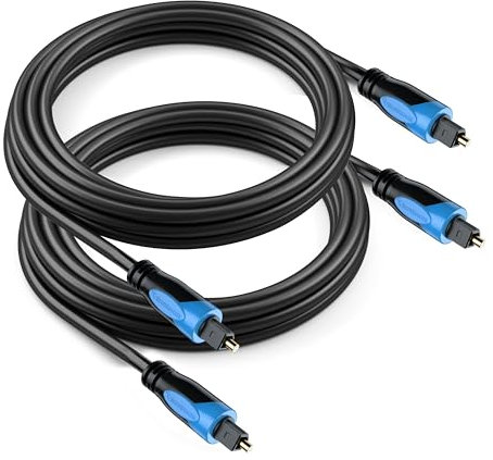 BlueRigger Digital Optical Audio Toslink Cable (1M - 2 Pack, Fiber Optic Cord, in-Wall CL3 Rated, 24K Gold-Plated) - Compatible with Home Theatre, Sound Bar, TV, Xbox, Playstation PS5/PS4