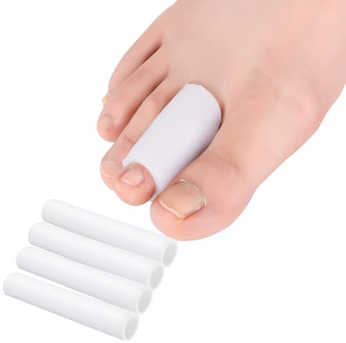 Hoogoo Gel Toe Sleeves 4 Pack, Toe Tubes Protectors Pads for Middle Toes, Corns, Blisters, Calluses, Sore, Bent, Stubbed Hammer Toes