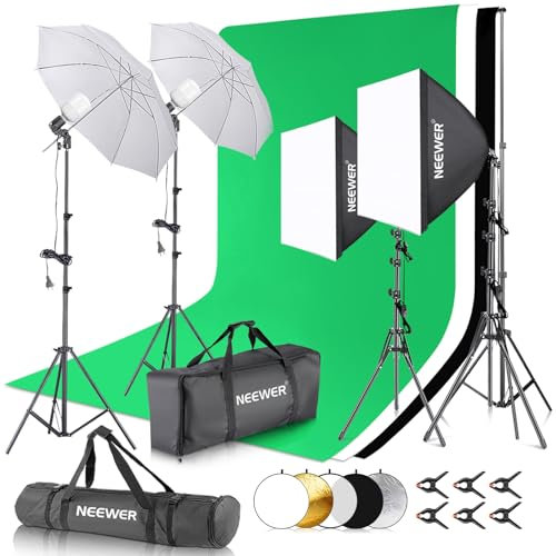 NEEWER Set di illuminazione per fotografia con sfondo, 8,5 x 10 piedi, 5700 K, 800 W, equivalente a 24 W, luce fissa, riflettore luce da 60 cm, attrezzatura per studio fotografico per riprese video