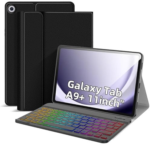 Funda de teclado para Samsung Galaxy Tablet A9+/A9 Plus de 11 pulgadas SM-X210/X216/X218 2023, funda con teclado para A9+ 5G Tab teclado retroiluminado Bluetooth desmontable con cubierta magnética