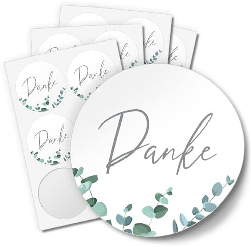 48 Aufkleber DANKE für Hochzeit Geburtstag Danke Taufe Etiketten rund 4cm, Eukalyptus grün