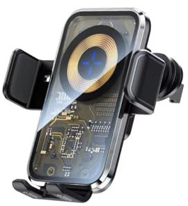 Onism Support Telephone Voiture Induction:15W Qi Chargeur Induction Voiture avec Clip Ventilation, Chargeur sans Fil Voiture Rotation 360°, Compatible avec iPhone/Samsung/Xiaomi/Oppo/Huawei