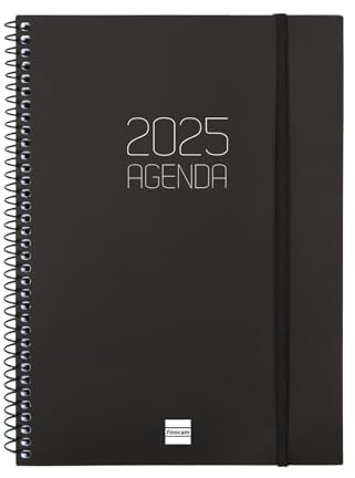 Finocam - Agenda Spirale Opaque 2025 Woche Horizontales Layout Januar 2025 - Dezember 2025 (12 Monate) Schwarz Italienisch