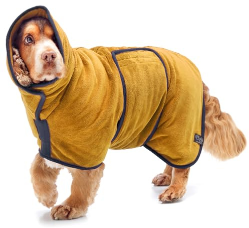 Lucky Paws® UK Dog Drying Coat - Luxurious Double Layer Dog Towel Robe - Dry Your Dogs in Minutes - Ultra Absorbent Drying Robe & Super Soft Dressing Gown (GIANT, Ochre)