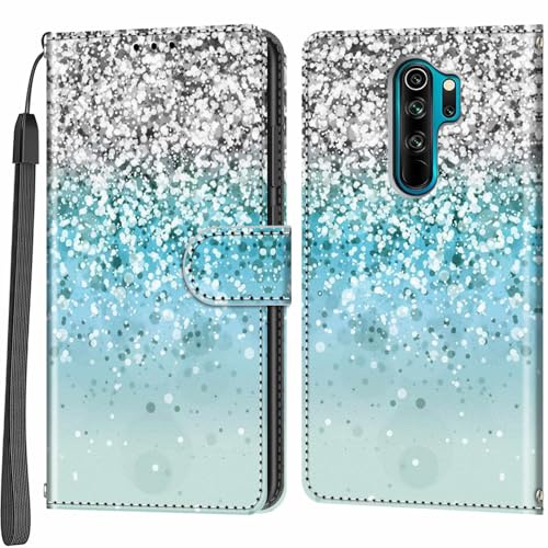Salanheo Handyhülle für Xiaomi Redmi Note 8 Pro Hülle, Silber und Blau | Magnetische, Stoßfeste Faltbar Klapphülle, Standfunktion, Kartenfächern, Geldbeutel, PU Lederhülle, Handytasche