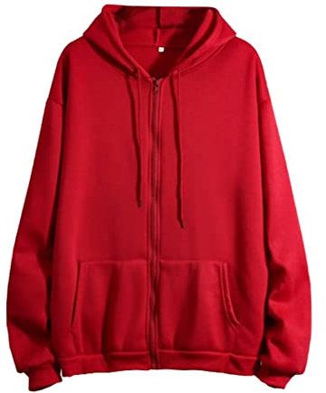 Generico Felpa Donna con Zip, Felpa con Cappuccio da Donna Manica Lunga a Tinta Unita Felpa Larga con Zip Casual Ragazza per Autunno Primavera