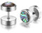 PiercingJak 2er 10MM Fake Plug Ohrstecker Muschel Ohrringe Barbell Stud Ohrring Fake Cheater Illusion Tunnel Ohrpiercing Abalone Schmuck für Herren Damen, Silber Edelstahl