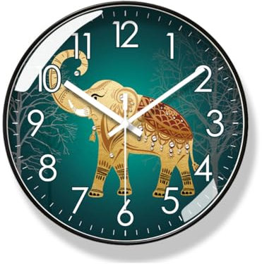 Jauhmui Round Elefant Wanduhr Groß, Retro Wanduhr ohne Tickgeräusche für Küche,Wohnzimmer, Zimmer, Büro (02,12 inch)