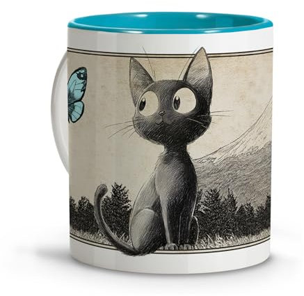 LolaPix Dibujo de Gato Estilo Anime. Tazas Originales para Regalar. Regalos para Amantes de los Gatos. Tazas Bonitas. Taza Divertida. Caneca. Canecas engraçadas. Taza con Gato Dentro Azul