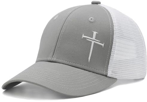 Hatwell Christlicher Pastor Trucker Mütze Geschenk Für Herren und Damen, Besticktes Jesus Kreuz Design, Grau