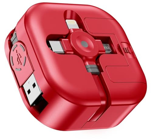 ASICEN Câble de charge USB 4 en 1, 1,2 m, multi-câble de charge rétractable, multi-USB, câble de charge universel avec Lightning/type C/Micro USB pour iPhone 16/15/14/13, Galaxy, Huawei, PS, tablettes