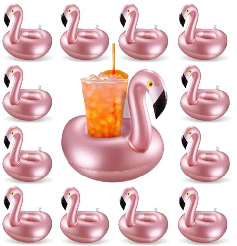 Porte Gobelet Gonflable Flamant Rose, 12 Pièces Mini Flamant Rose Gonflable, Porte Gobelet Plage Piscine, Porte-Gobelet Flottant pour Cocktails, Boissons, Eau, Bière