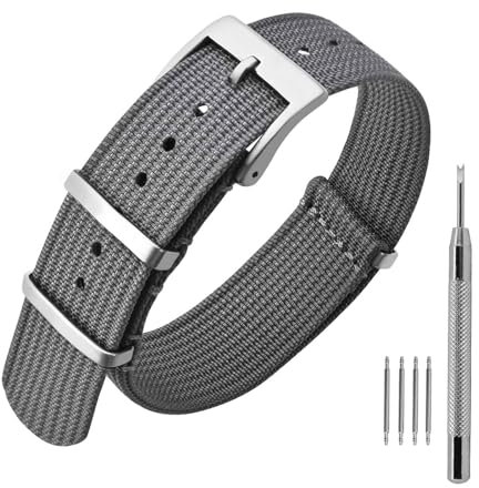 ANNEFIT Nylon Uhrenarmbänder 21mm mit Edelstahl Metall Schließe, Sport Atmungsaktive Ersatzarmband (Grau)