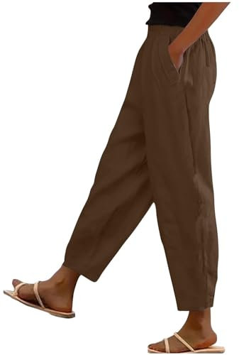 Generisch Hose Damen Sommer Sommerhosen Baumwolle Cargohose Teenager Mädchen Jogginghosen Bequeme Langlaufhose Boulderhose Lockere Breite Hosen Braun S