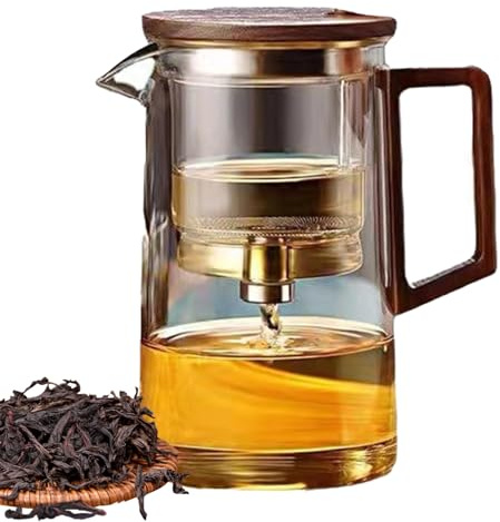 Filter Walnussglas - Magische Teekanne, Teekanne mit Infuser | Vollgla-Liner-Tee, Teekanne mit Filter-Druckknopf, 500 ml/750 ml Glaswasser-Trennung Teekanne mit Sieb | Ergonomische Teemacherin mit Hol