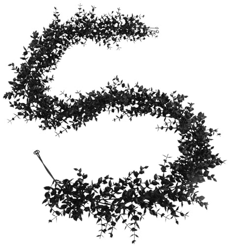 Halloween Girlande 178cm Schwarze Eukalyptus Deko – Gruselige Herbst Girlande mit Kunstblättern, langlebig & wiederverwendbar, für Kamin, Tür, Treppen, Party Hintergrund