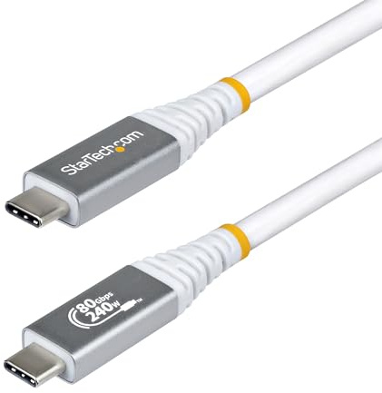 StarTech 1m/3.3ft USB-C to USB-C USB4 Cable, 80Gbps, 240W PD, 8K, White | USB-C to USB-C, DP2.1, Thunderbolt, 240W Power Delivery, E-marker chip, RoHS-compliant TPE jacket