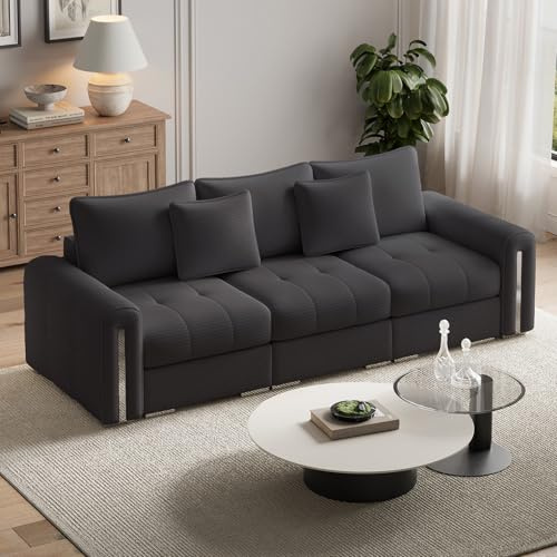 Vesgantti 3 Seater Sofas with Storage, Modular Sectional Dark Grey Sofa for Living Room in soft Corduroy, Small Couch for Bedroom, Home Office, Studio, 3 Seater