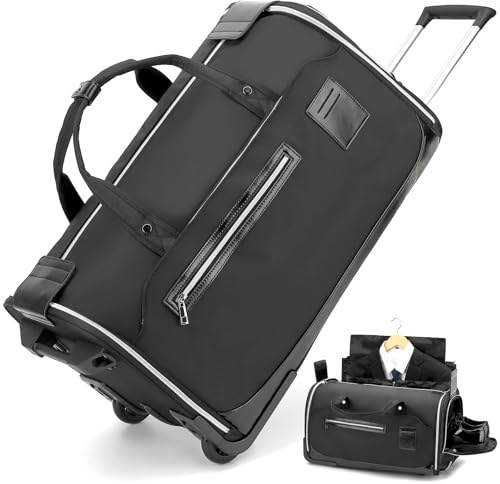 TONRUYN Kleidersack Reisetasche mit Rollen und Griff für Herren Damen Umwandelbare Anzugtasche Handgepäck für Anzüge Reise Business 3-in-1-Trolley Garment Duffel Bag 55L, Schwarz