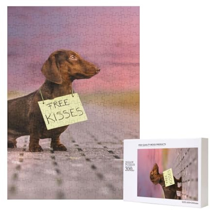 300-teiliges Dackel-Puzzle mit Brett, braune Dackel, inklusive Verpackungsbox für Erwachsene – Holzpuzzle