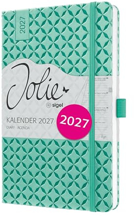 SIGEL Jolie Wochenkalender 2027 A5 mintgrün Hardcover Terminplaner | 7J127, Mit Gummiband, Stiftschlaufe, Einstecktasche, 174 Seiten, vegan, Buchkalender, Taschenkalender