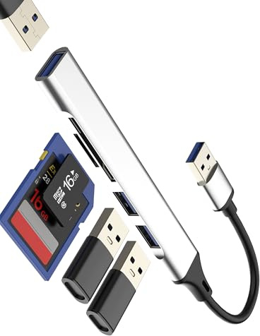 USB Hub 3.0 (5in1) SD Card Reader Adapter Port Splitter Cable Multi Laptop Micro SD Memory Stick Multiport Computer PC Accessories Docking Station Data Camera Flash Adaptor Keyboard Mouse Converter