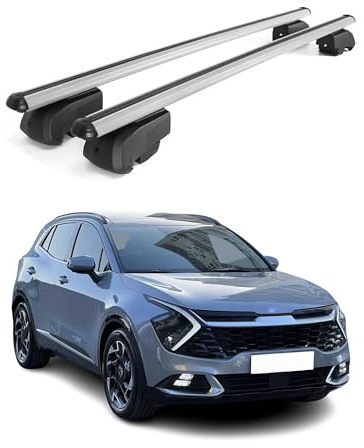 OMAC Dachträger für Kia Sportage mk5 NQ5 2023-26 Aluminium Silber 2 Stangen | ISO/PAS 11154:2006 geprüft, Abschließbar, City-Crash-getestet, bis 75 kg Traglast, Querträger, Grundträger