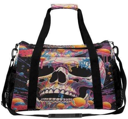 Totenkopf- und Eiscreme-Tasche, verstellbare Schultergurte, doppelte Reißverschlüsse, Tragetasche mit großem Fassungsvermögen und multifunktional, Reisetasche für Damen, Reisen, Fitnessstudio
