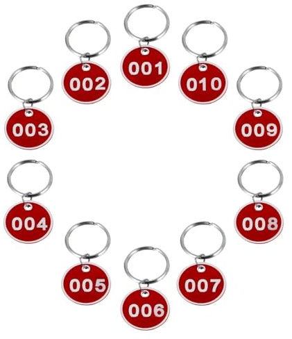 TOKIDNY Étiquettes Porte-clés Métalliques Numérotées avec Anneau, Faciles à Utiliser, pour Hôtels et Propriétaires, Pack de 10 Pièces