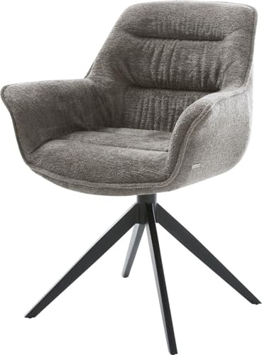DELIFE Esszimmerstuhl Kaira-Flex Kreuzgestell breit Schwarz Bouclé Soft Schlamm 360° drehbar Wippfunktion