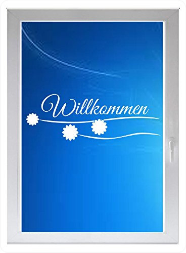 INDIGOS UG - Willkommen Blumen Blüten - Farbe: weiss - 60x20 cm - Sichtschutzfolie - Fensterfolie - Glasdekorfolie - für die Küche, Bad ans Fenster