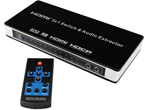 Switch HDMI 5x1 Switcher estrattore audio HDMI 4Kx2K 3D ARC Audio EDID 7.1CH / ADV / 2CH 5 porte HDMI Audio Switch Converter Extractor per PS3, PS4, lettore Bluray, scatola Virgin
