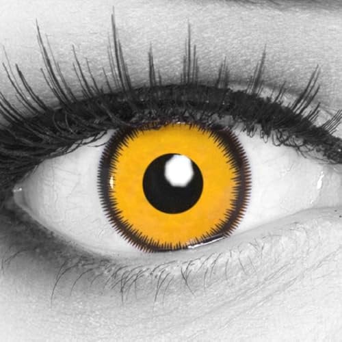 Farbige gelb 'Lunatic Sun' Kontaktlinsen von 'Evil Lens' zu Fasching Karneval Halloween 1 Paar gelbe Crazy Fun Kontaktlinsen mit Behälter ohne Stärke