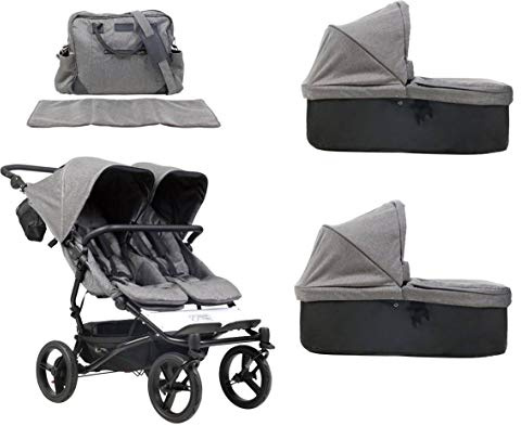 MB Zwillingswagen Duet V3 Luxury Collection + Wickeltasche + 2 Babywannen Carrycot - herringbone