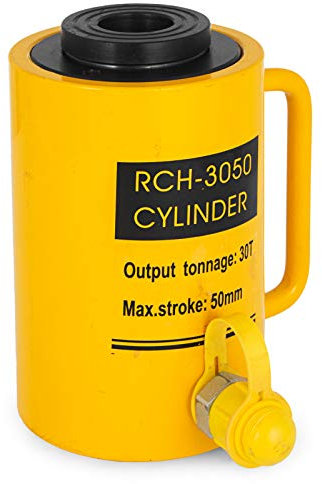 Mophorn 30T Hydraulikzylinderheber Hohl Einfachwirkend Hydraulikzylinder 50mm Hydraulische Hubzylinder für Riggers Verarbeiter (30T 50mm Hohl) Gelb