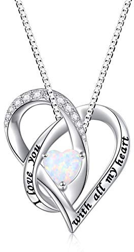 Ich Liebe Dich Erstellte Opal Halskette 925 Sterling Silber Herz Ketten für Damen Frauen Mädchen Weihnachtsgeschenke (I love you with all my heart)