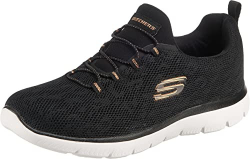 Skechers Femme Summits Leopard Spot Baskets, Black Mesh/Rose Gold Trim, 37.5 EU