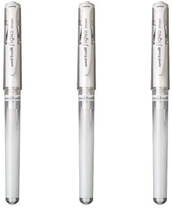 uni-ball Mitsubishi Pencil - 3 Stylos Rollers Encre Gel Signo Broad Blanc - Pointe 1 mm - Écriture Large - Roller Créatif pour Carterie et Loisirs Créatifs