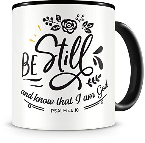Samunshi® Mug de Noël, Céramique, noir/noir, Be Still And Know That I Am God 300ml