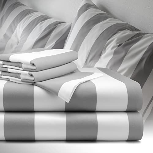 bo&button® Luxus Mako Satin Bettwäsche Set, 100% Bio Baumwolle (Long Staple 300), ALLE GRÖßEN, seidig weich & zeitlos schön, Set 200x200 cm + (2X) 80x80 cm (3-TLG.) - Striped Stone Streifen