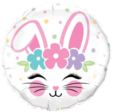 Qualatex Folienballon, Hasengesicht, 45,7 cm, mehrfarbig