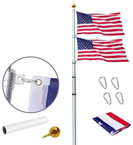 WeValor Teleskop-Fahnenmast-Set, 14 Gauge, 9 m, robuster Aluminium-Teleskop-Fahnenmast, zwei Flaggen, für den Innen- und Außenbereich, mit amerikanischer Flagge 7,6 x 12,7 cm und goldener Kugelspitze