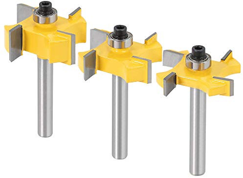 Yakamoz 3Pcs 1/4 Inch Shank 4-Wings Rabbet Router Bit Set Slot Cutter with Bearings 1/4, 3/8, 1/2 Cutting Width Rabbeting Bits Wood Groove Milling Woodworking Tool