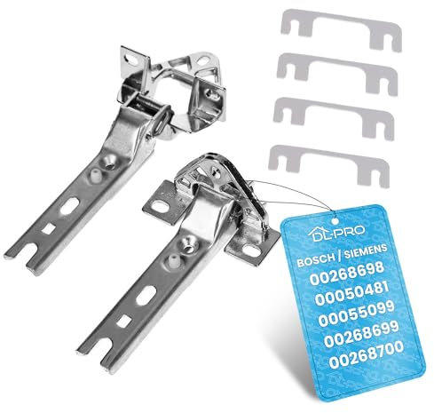 DL-pro charnières 00268698 pour réfrigérateur – remplace Bosch Siemens Neff Miele Whirlpool – 2 charnières + 4 cales – entraxe 30/35/42 mm – tournevis requis