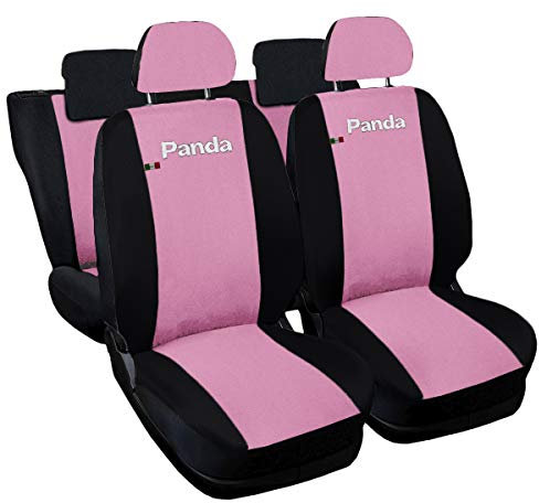 Lupex Shop Copri-sedili Auto Compatibili Panda Seconda Serie (mod.169) Versione 50e50 | Rosa Nero | Set Copri-Sedile Anteriori e Posteriori | Logo Ricamato | Airbag Compatibile | Accessori Auto