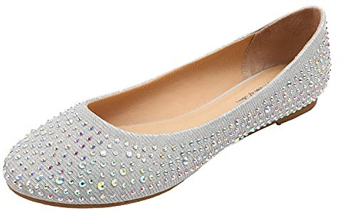 Feversole Damen Klassische Ballerinas Profilsohle Glänzende Paillette Flach