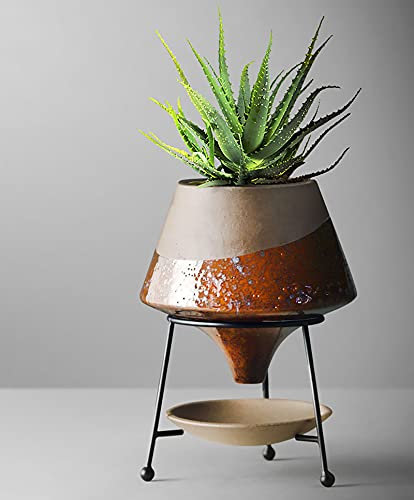 Pot de plantes en terre cuite rétro, Pots de jeu de style minimalisme, pots de pots avec planteur de fond pointant, pots d'argile de style japonais,Brown